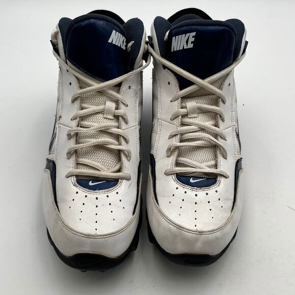 Nike Land Shark Mid Football Cleats Mens Size 12 White Navy Blue 318728-141 - Picture 6 of 13